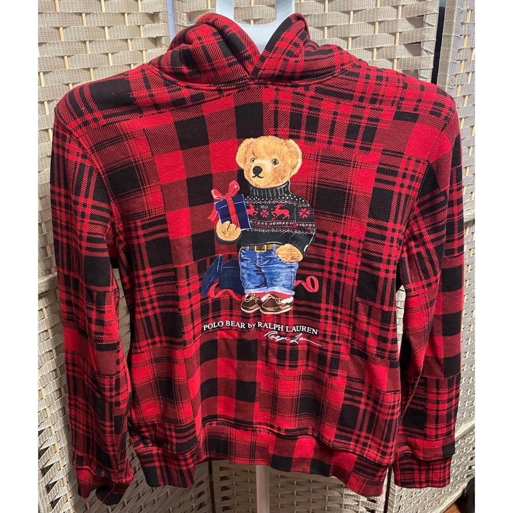 Polo Ralph Lauren Kids Holiday Plaid Polo Bear Hoodie Size L (14-16)